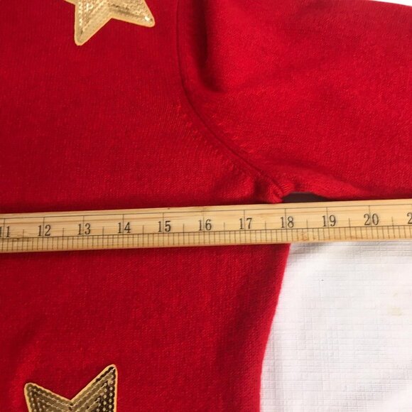 Cashmere  Sweater Womens Medium Red Turtleneck Gold Sequin Stars Celestial - Picture 13 of 16